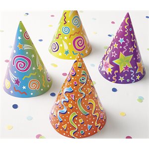6 chapeaux de fête motif confettis