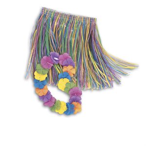 Multicoloured Hawaiian necklace & skirt for children