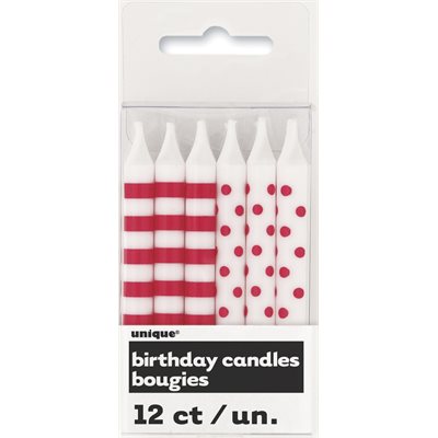 12 red dot / striped pattern candles