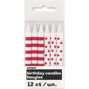 12 red dot / striped pattern candles