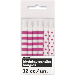 12 pink dot / striped pattern candles