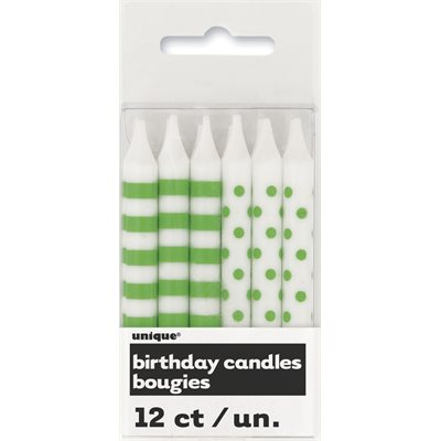 12 green dot / striped pattern candles
