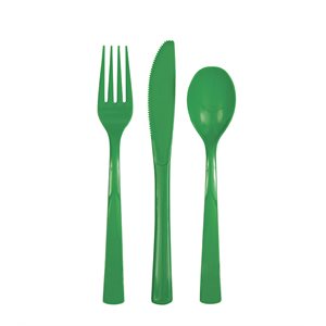 Emerald green plastic cutlery 18pcs