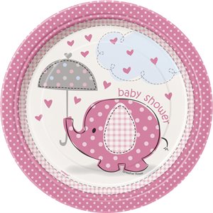 8 assiettes rondes 7po shower de bébé éléphant rose