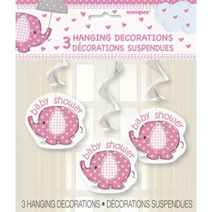 3 décorations suspendues shower de bébé éléphant rose