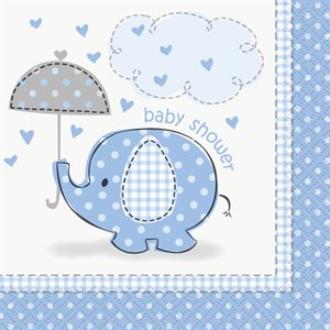 16 serviettes à breuvage shower de bébé éléphant bleu