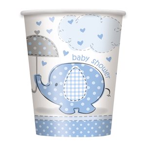8 gobelets 9oz shower de bébé éléphant bleu