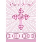 Pink Radiant Cross invitations 8pcs