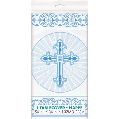 Blue Radiant Cross plastic table cover 54x84in