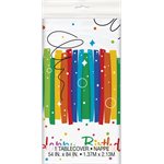 B-day Rainbow Ribbons plastic table cover 54x84in