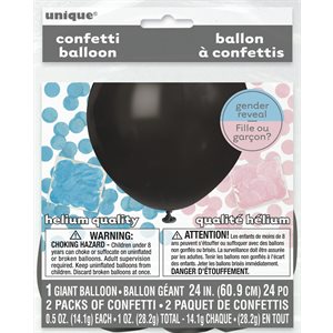 Ballon en latex 24po noir avec confetti bleu & rose
