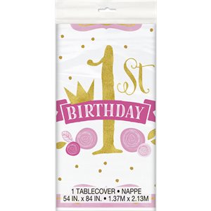 Pink & Gold 1st b-day plastic table cover 54x84in