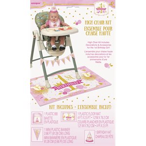 Pink & Gold 1st b-day high chair decoration kit