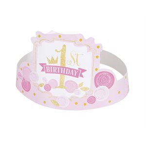 Pink & Gold 1st b-day party hats 8pcs