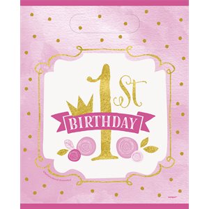 Pink & Gold 1st b-day loot bags 8pcs