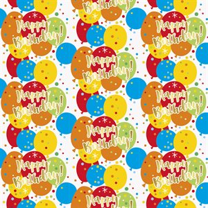 Balloons & confetti gold b-day gift wrap 5ftx30in