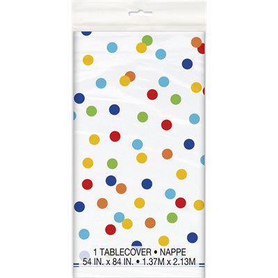 Rainbow Polka Dot plastic table cover 54x84in