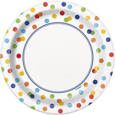 Rainbow Polka Dot plates 7in 8pcs