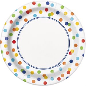 Rainbow Polka Dot plates 7in 8pcs