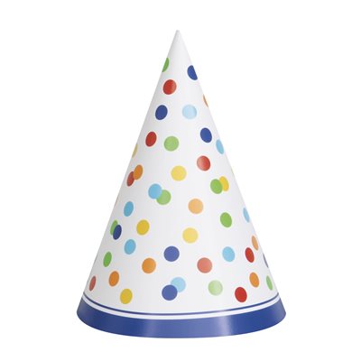 Rainbow Polka Dot party hats 8pcs