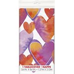 Watercolor hearts plastic table cover 54x84in