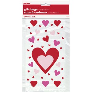 Red & pink hearts cello bags 9x5in 20pcs