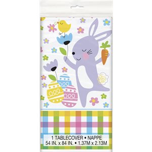 Pastel easter eggs & bunny plastic table cover 54x84in
