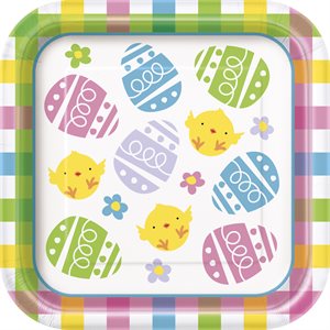 Pastel easter eggs & bunny square plates 7in 10pcs