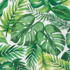16 serviettes à repas feuilles tropicales