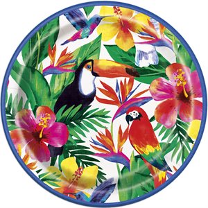 Tropical leaves & toucan plates 9in 8pcs