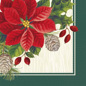 Green outline & poinsettia lunch napkins 16pcs