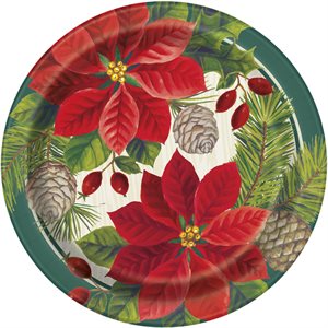 Green outline & poinsettia plates 7in 8pcs