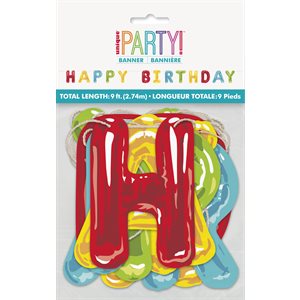 Bannière lettres jointes 9pi ballon "happy birthday"