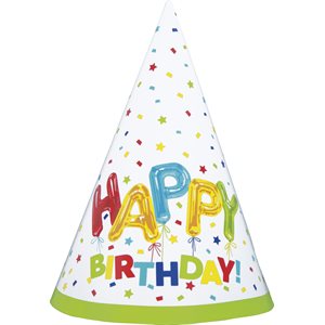 Happy Balloon Birthday party hats 8pcs