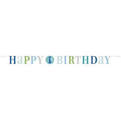 Bannière lettres jointes 6pi "happy 1st birthday" bleu