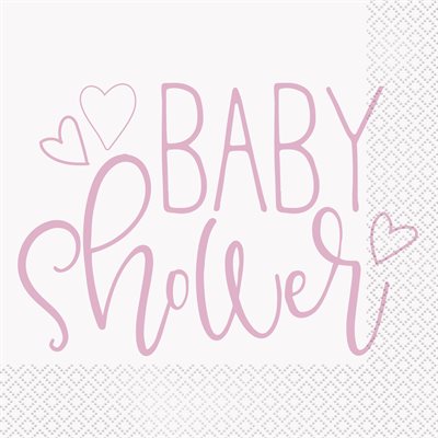Pink hearts baby shower lunch napkins 16pcs