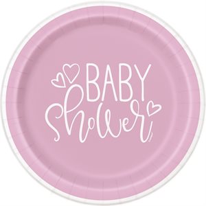 Pink hearts baby shower plates 9in 8pcs