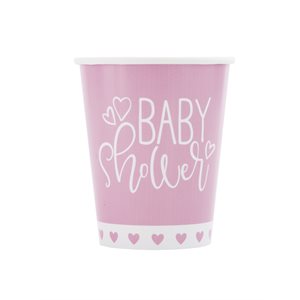 Pink hearts baby shower cups 9oz 8pcs