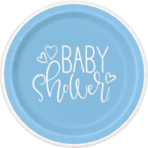 8 assiettes 7po shower de bébé coeurs bleus