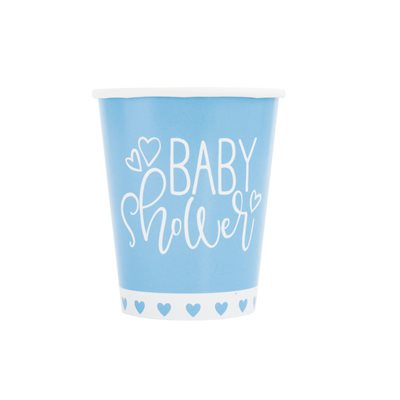 Blue hearts baby shower cups 9oz 8pcs
