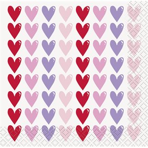 Pink, red & lavender hearts beverage napkins 16pcs