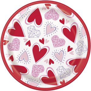 Pink & red hearts plates 7in 8pcs