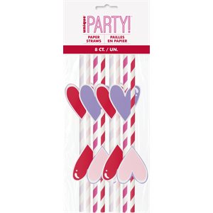 Hearts & striped paper straws 8pcs