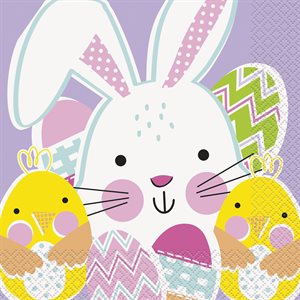 Easter bunny, chicks & lilac lunch napkins 16pcs