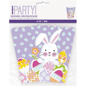 6 boîtes festonnées lilas, lapin & poussin Pâques