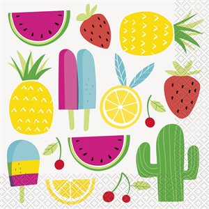 16 serviettes à repas cactus & fruits