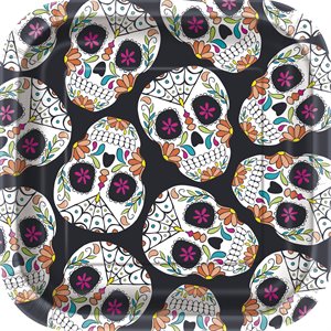 Floral skull square plates 7in 10pcs