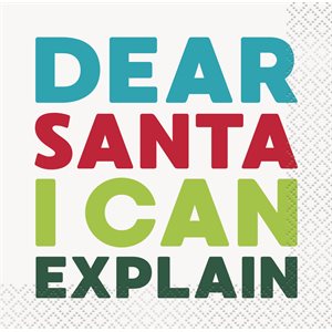 16 serviettes à breuvage "dear santa I can explain"