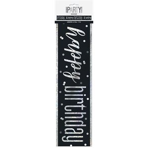 Happy Birthday silver & black foil banner 9ft