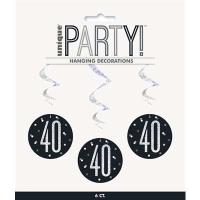 40th b-day silver & black swirl decorations 32in 6pcs